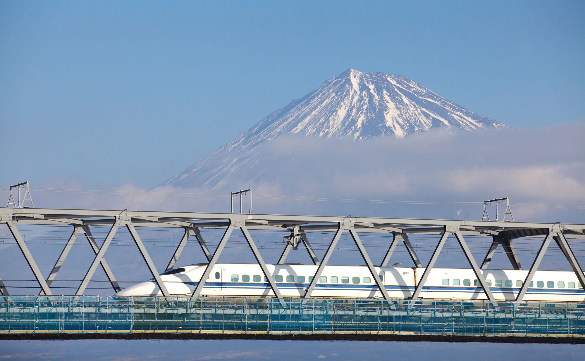 Shinkansen med ett Japan Rail Pass förbi Mount Fuji.