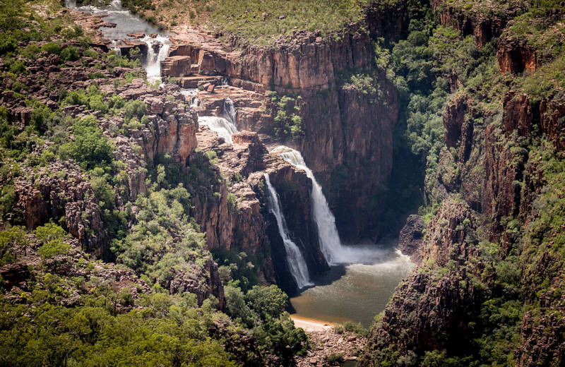 A canyon with a large waterfall in Kakadu National Park near Darwin in Northern Australia