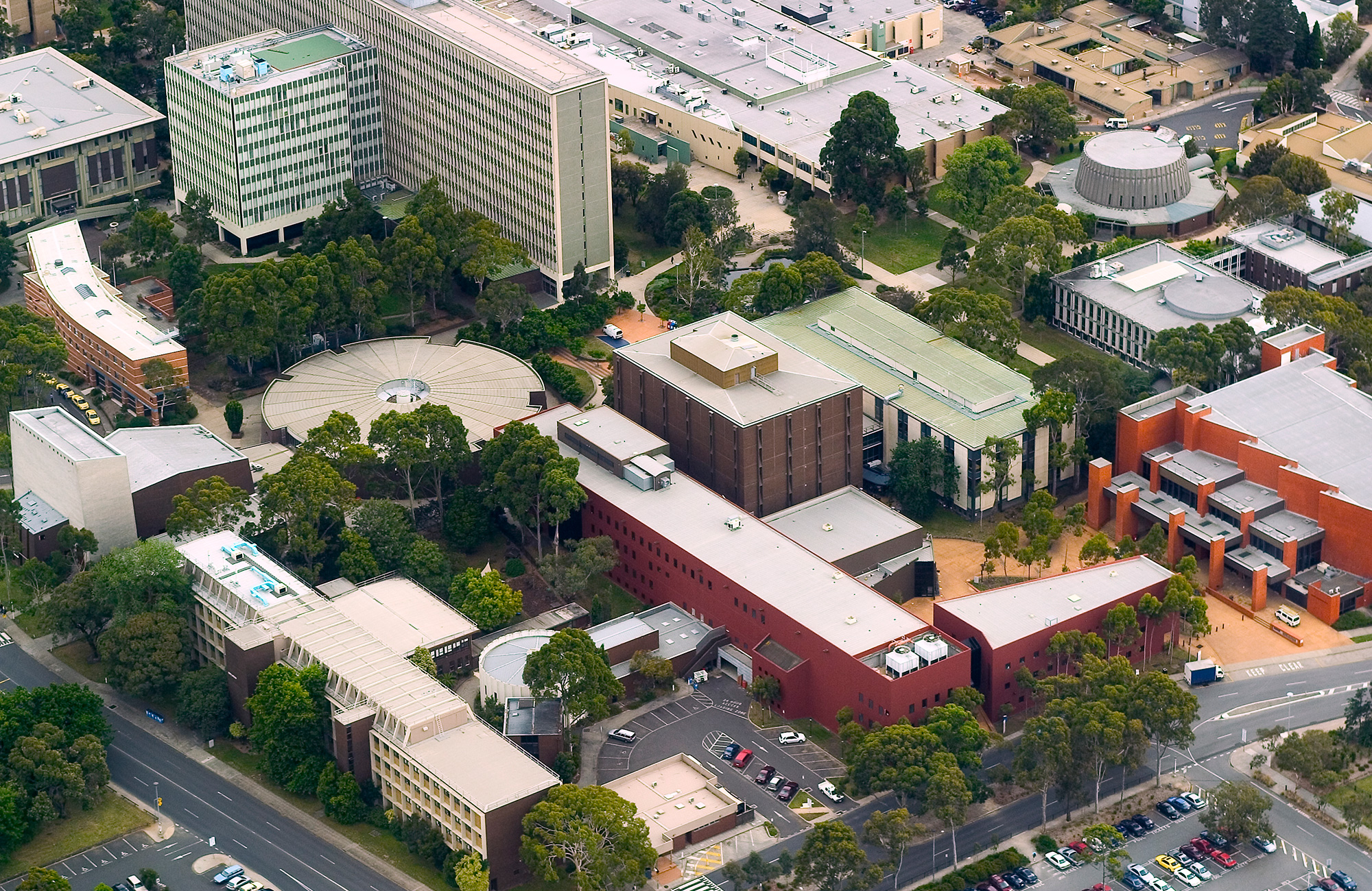 Fågelvy över campus vid Monash University