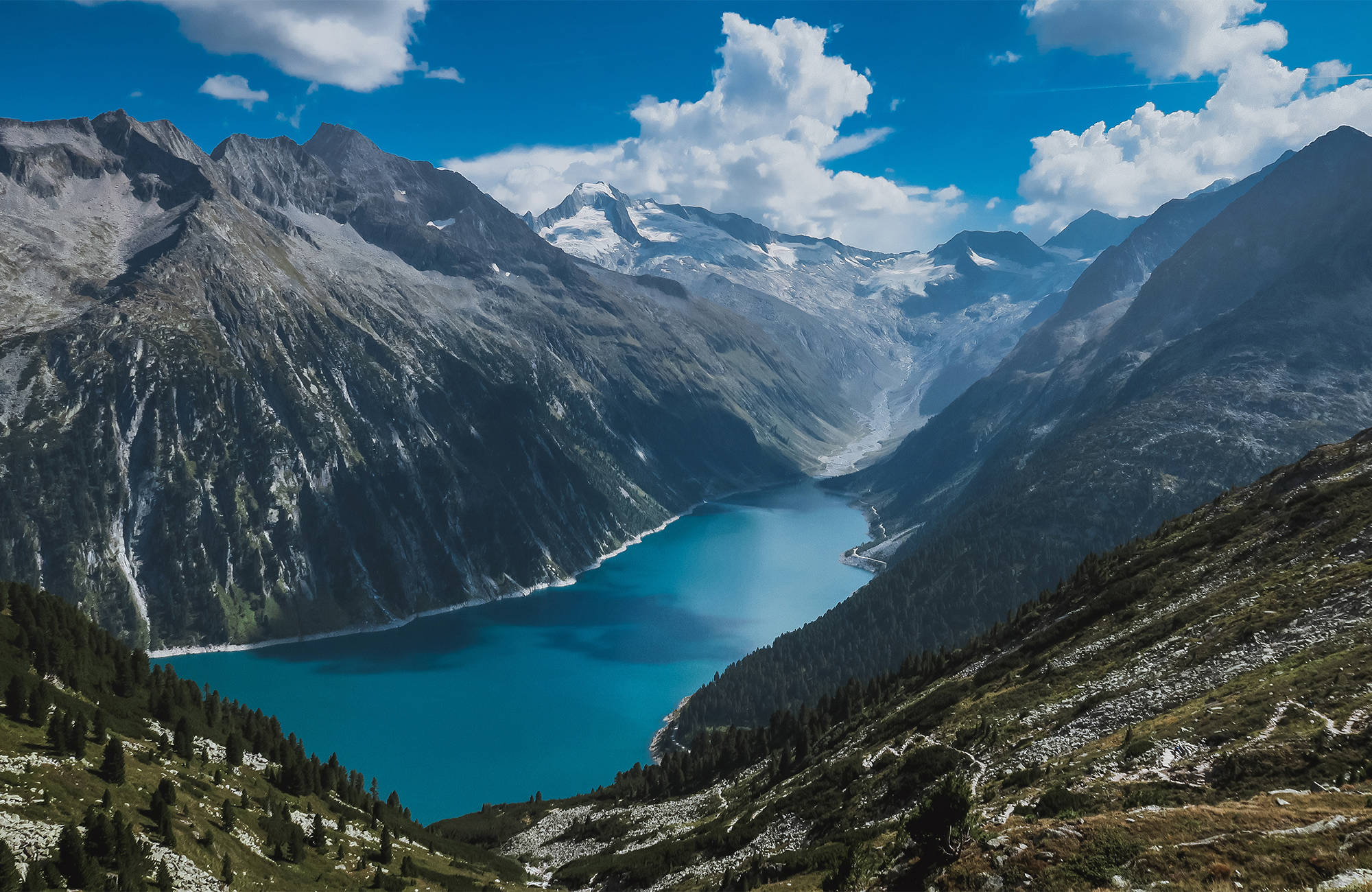 austria-ginzling-mountain-lake-valley-clouds-cover