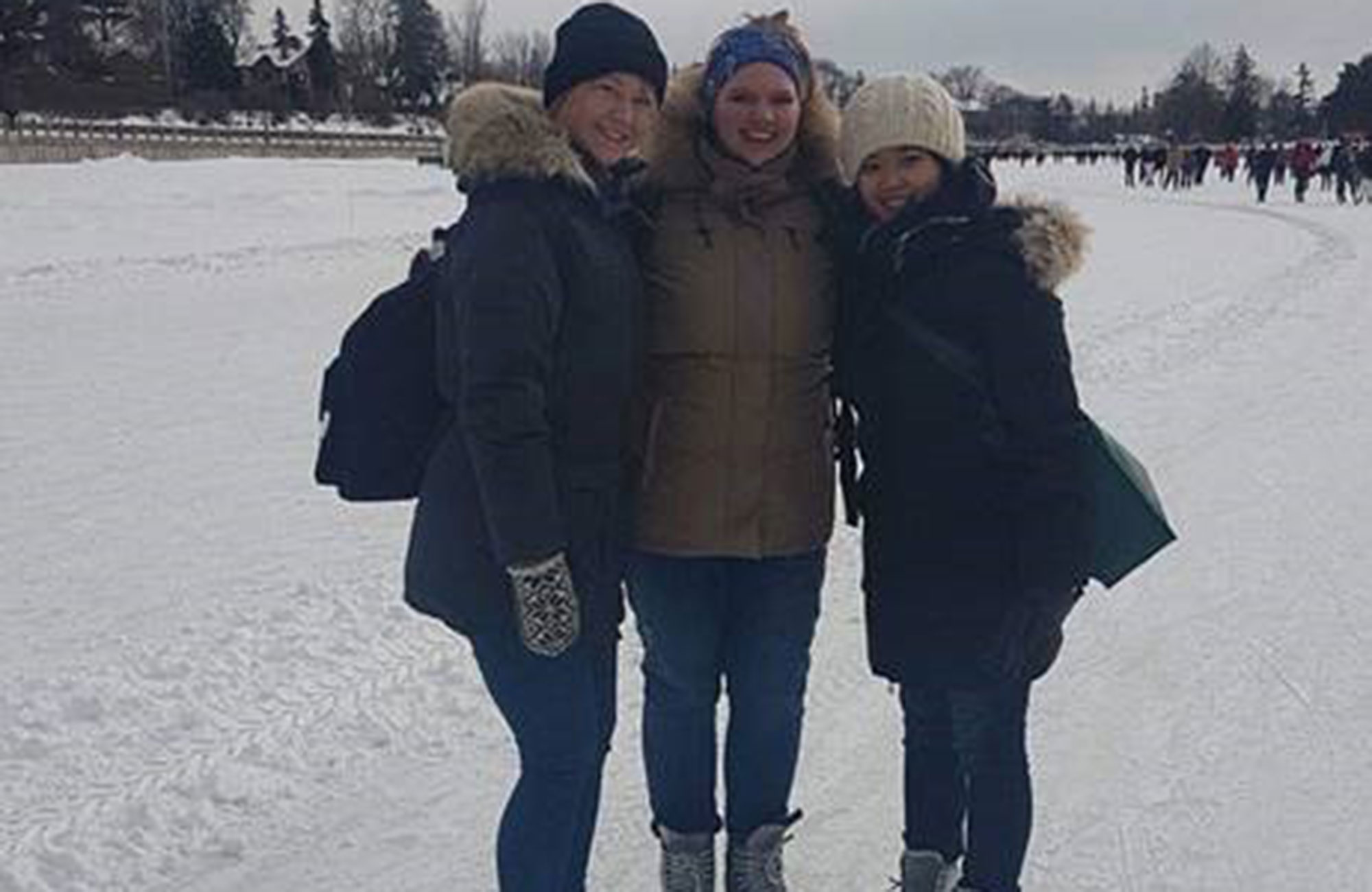 julie and her friends ice skating after classes at Carleton University