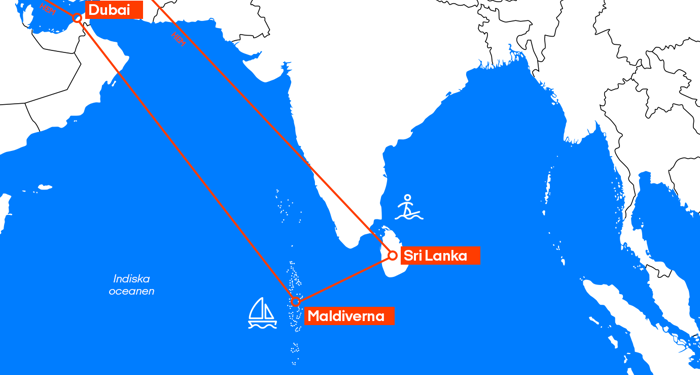 Sri Lanka, Maldiverna och Dubai
