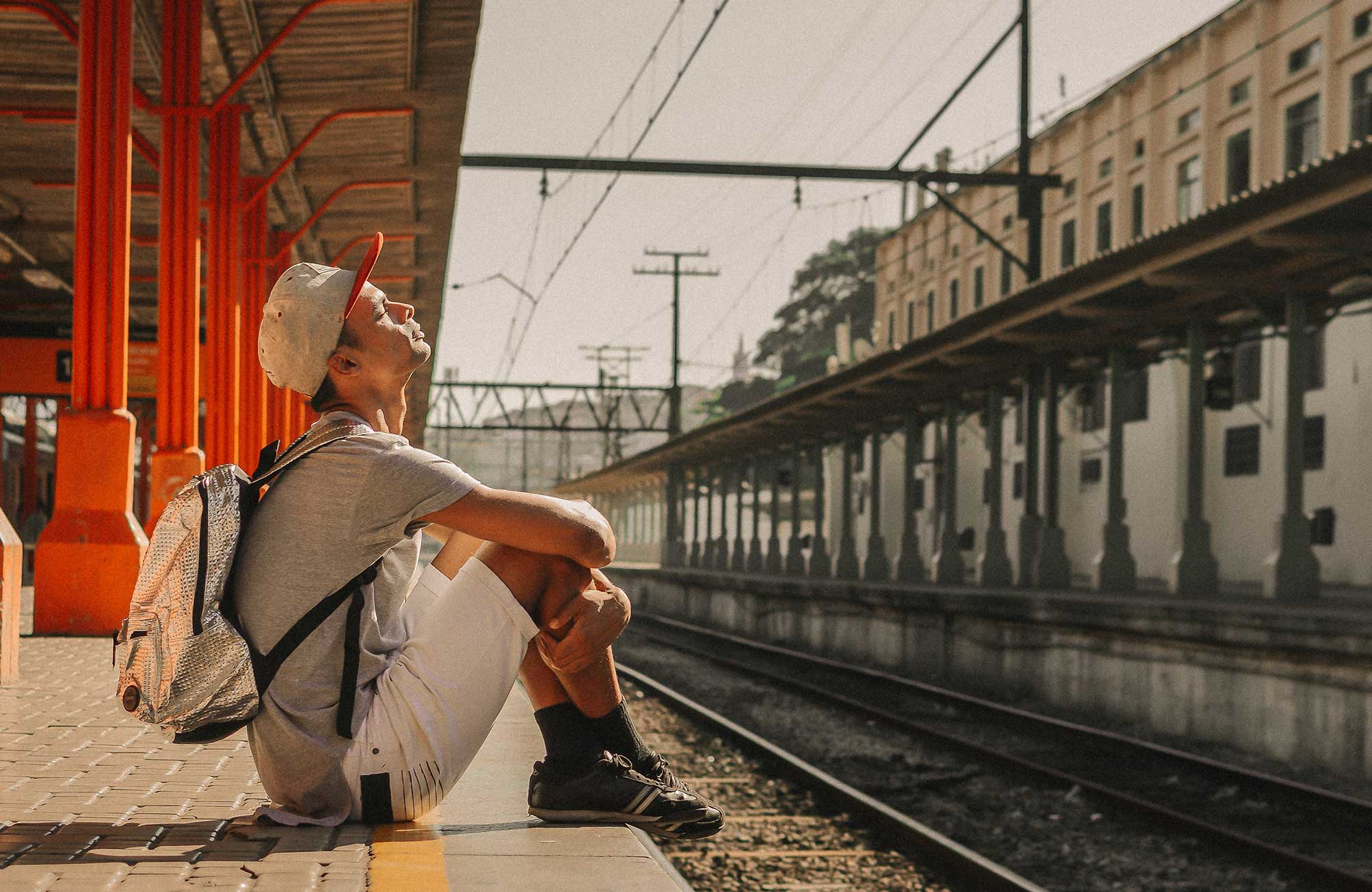 Train Brazil Central Station Man Resting On Platform Cover