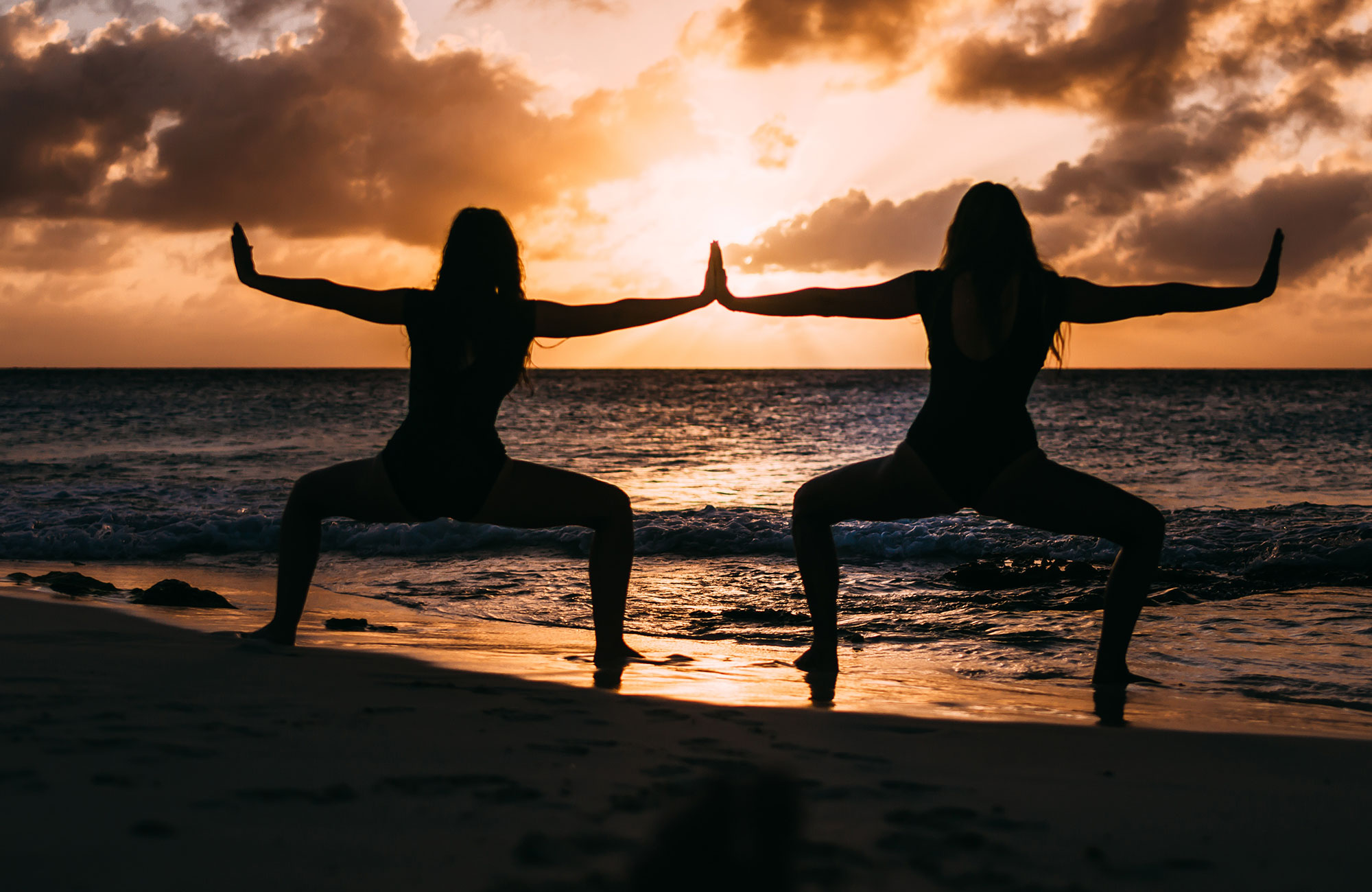 Yoga Beach Two Girls Sunset Cover