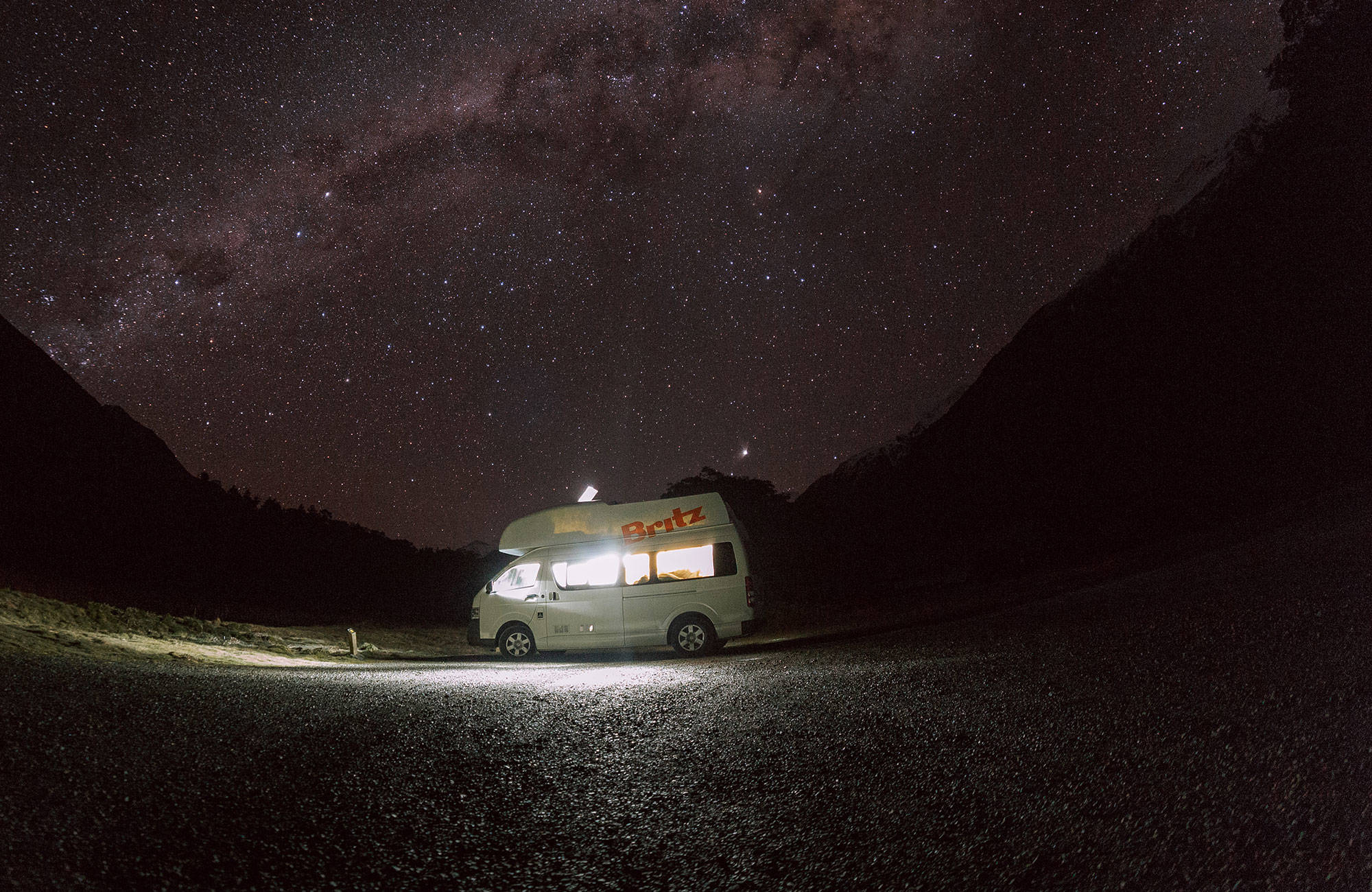 Britz Voyager campervan i Nya Zeeland
