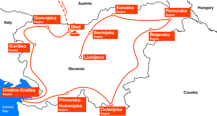 karta över en roadtrip i slovenien