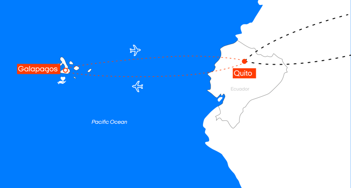 Karta över reseförslaget på Galapagosöarna
