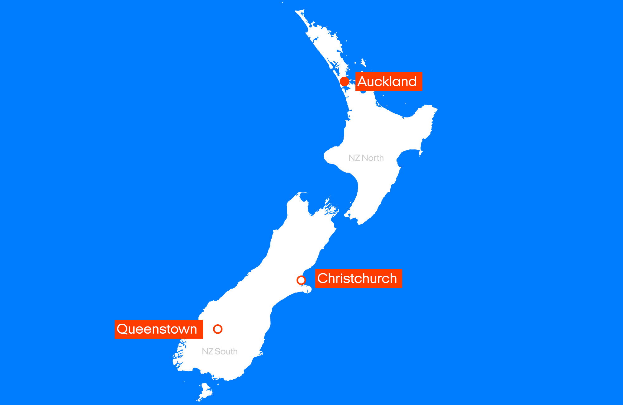 Stationer där du kan hyra husbilen Cascade i Nya Zeeland