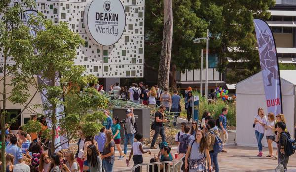 Deakin University With Students Outside