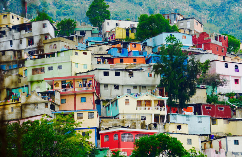 Colourful houses in the city of Port au Prince in Haiti