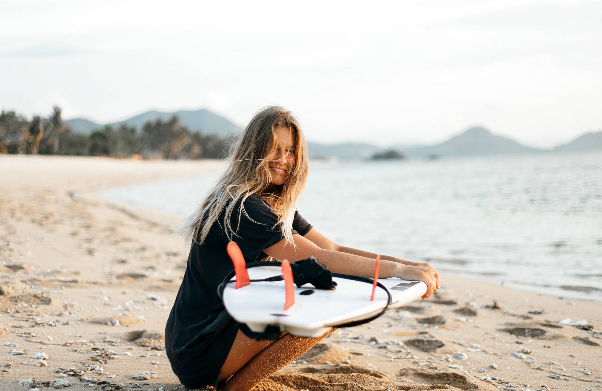 Australia Girl On Beach With Surf Board