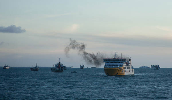 Ferry In The Port Of Merak, In The Banten Province Located On West Java