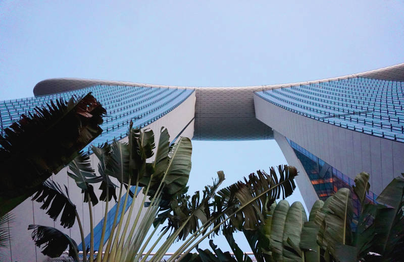 Marina Bay Sands in Singapore with tropical vegetation below