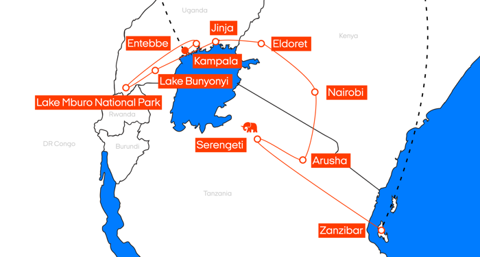 Djurliv i Uganda & stränder på Zanzibar