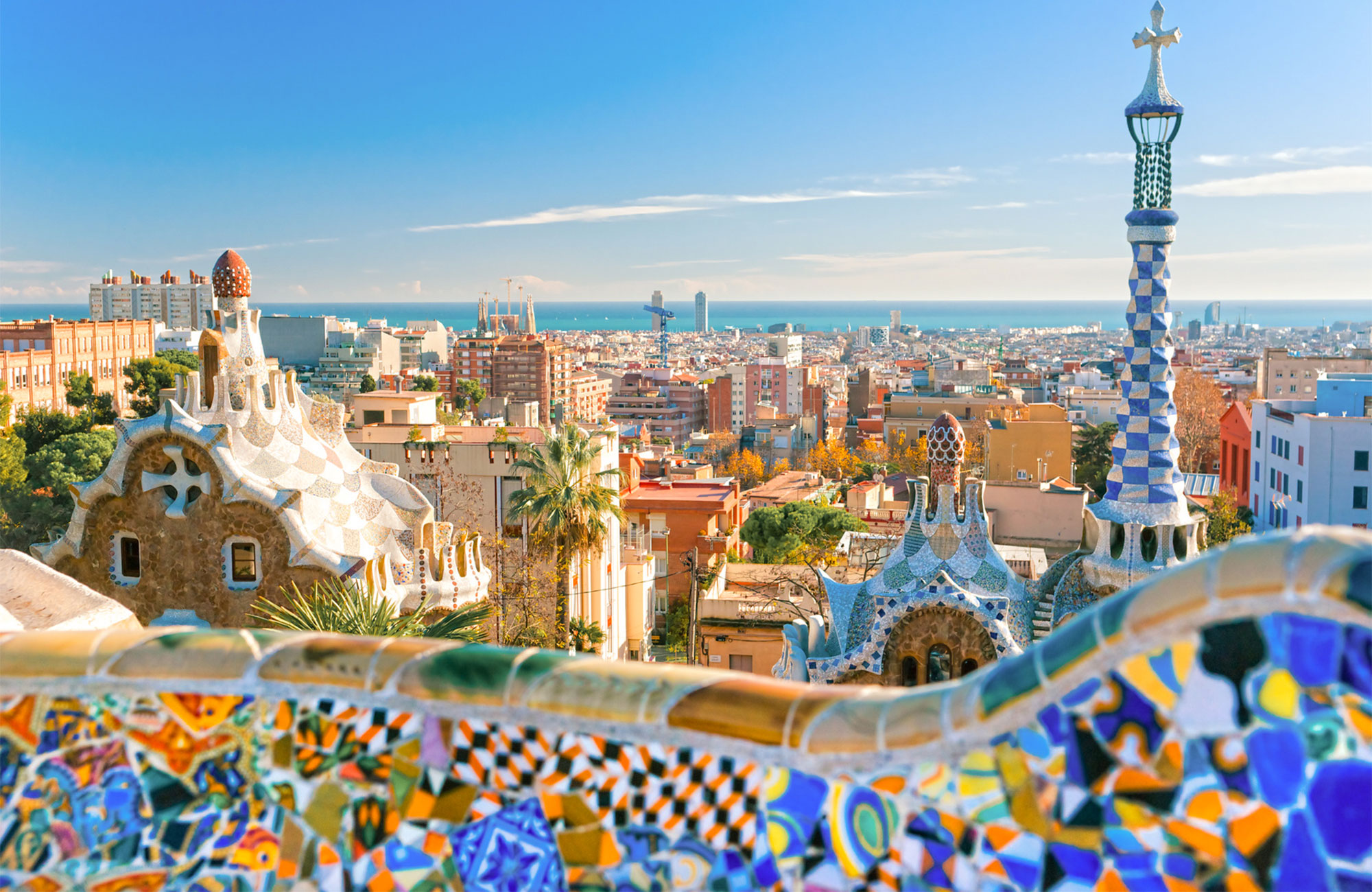 Colorfull Barcelona City with seaview