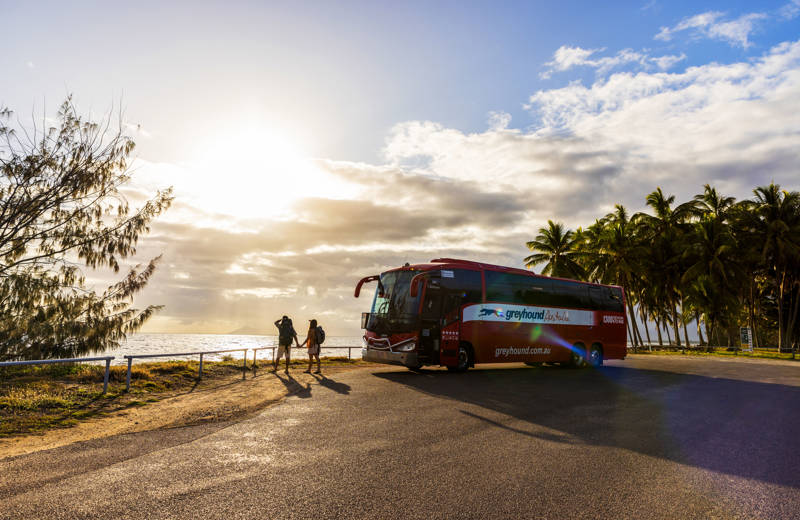 Greyhound Bus By The Ocean